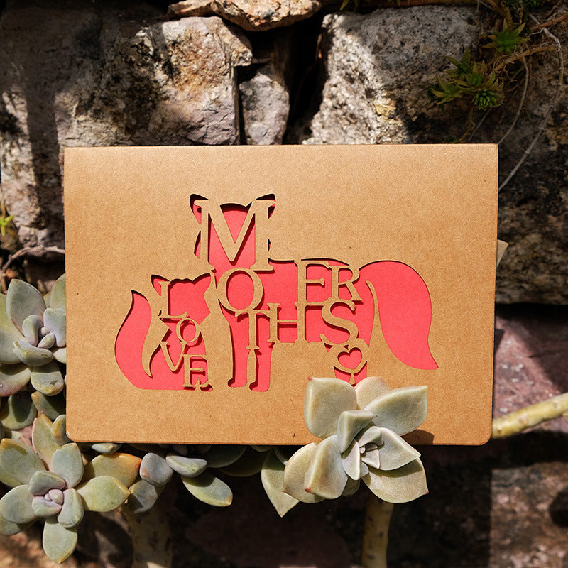 Wholesale of 10pcs/pack Mother's Day Hollowed Out Kraft Paper Folding Paper Greeting Cards